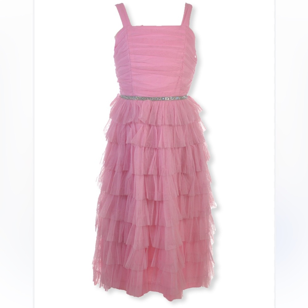 Speechless Girls Solid Tulle Ruched Dress Rose Pink